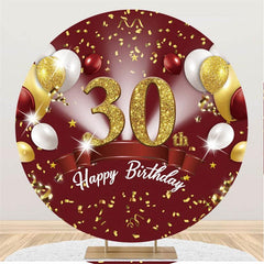 Lofaris Round Red And Glitter 30th Happy Birthday Backdrop