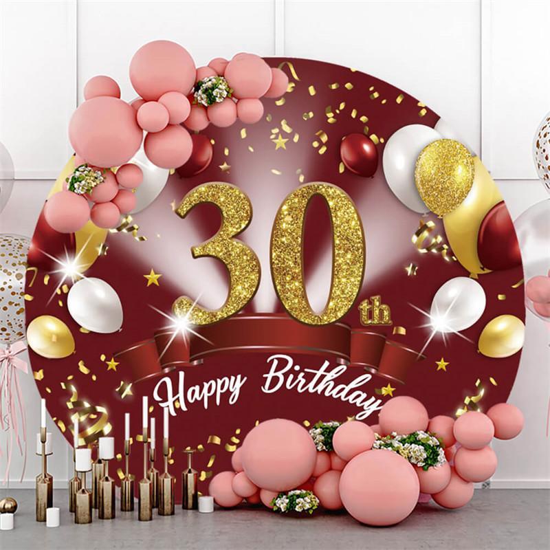 Lofaris Round Red And Glitter 30th Happy Birthday Backdrop