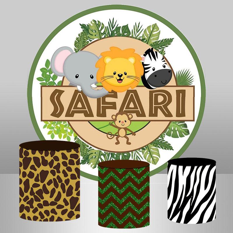 Lofaris Round Safari Green And White Themed Baby Shower Backdrop