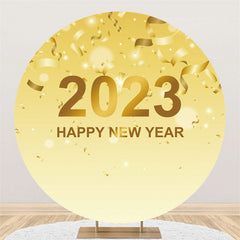 Lofaris Round Simple Gold Ribbon Theme Happy New Year Backdrop