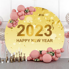 Lofaris Round Simple Gold Ribbon Theme Happy New Year Backdrop