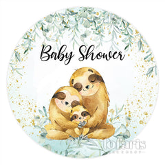 Lofaris Round Sloth Family Greeny Cute Baby Shower Backdrop