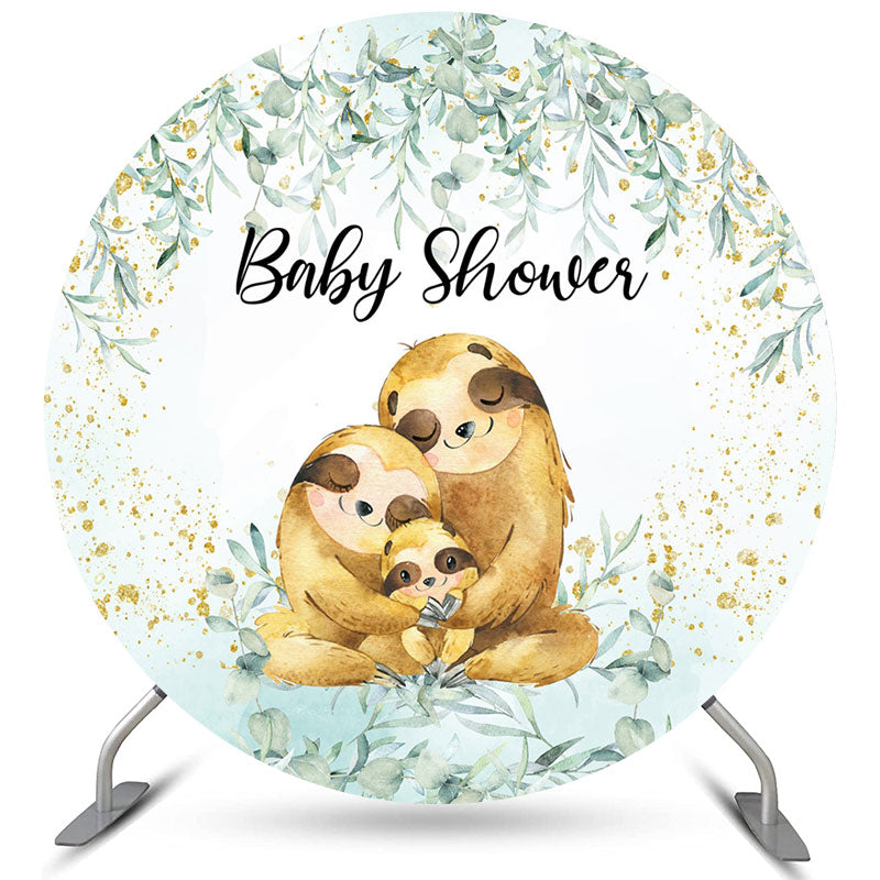 Lofaris Round Sloth Family Greeny Cute Baby Shower Backdrop