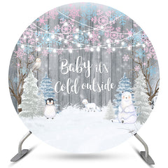 Lofaris Round Snowy White Penguin Xmas Baby Shower Backdrop