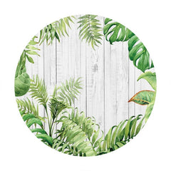 Lofaris Round Stripe Wooden And Leaves Happy Birthday Backdrop