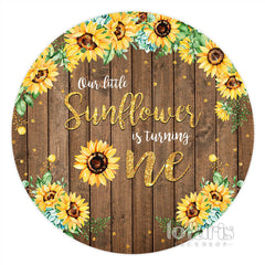 Lofaris Round Sunflower Wooden Happy 1St Birthday Backdrop