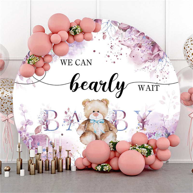 Lofaris Round We Can Bearly Wait Purple Flower Baby Shower Backdrop