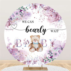 Lofaris Round We Can Bearly Wait Purple Flower Baby Shower Backdrop