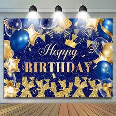 Lofaris Royal Blue And Gold Glitter Balloons Birthday Backdrop