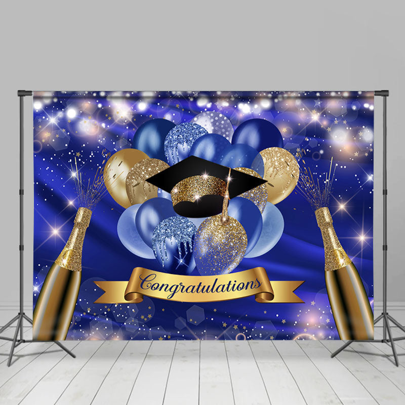 Lofaris Royal Blue Ballons Bokeh Glitter Congratulations Backdrop