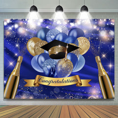 Lofaris Royal Blue Ballons Bokeh Glitter Congratulations Backdrop