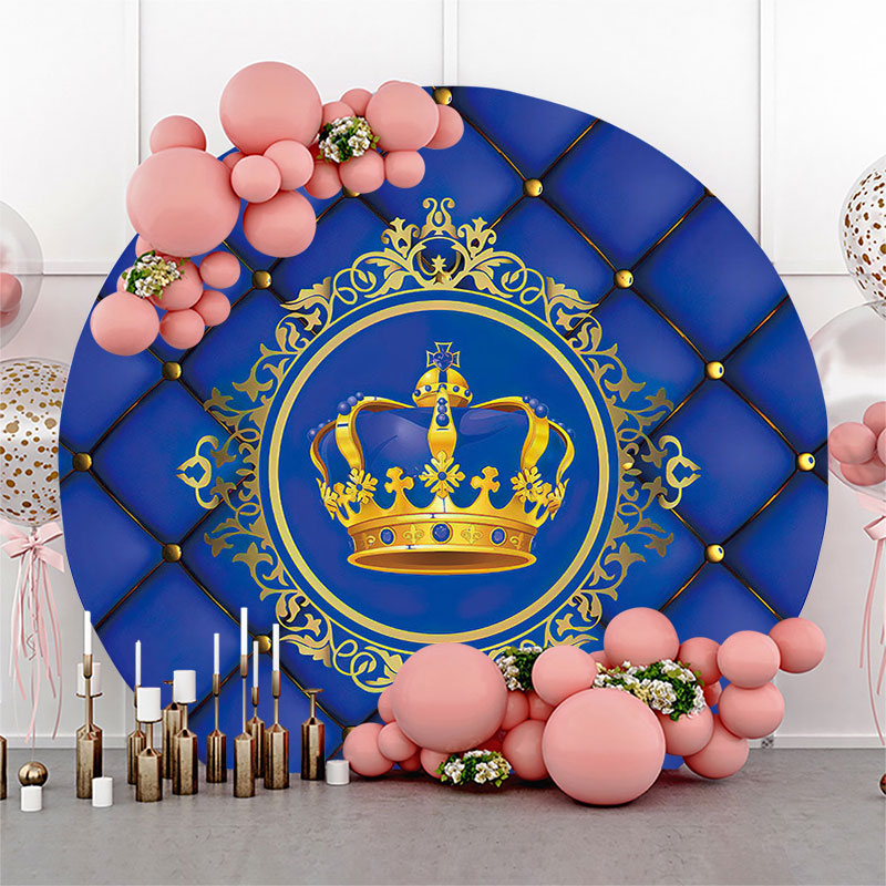 Lofaris Royal Blue Gold Crown Girl Birthday Round Backdrop