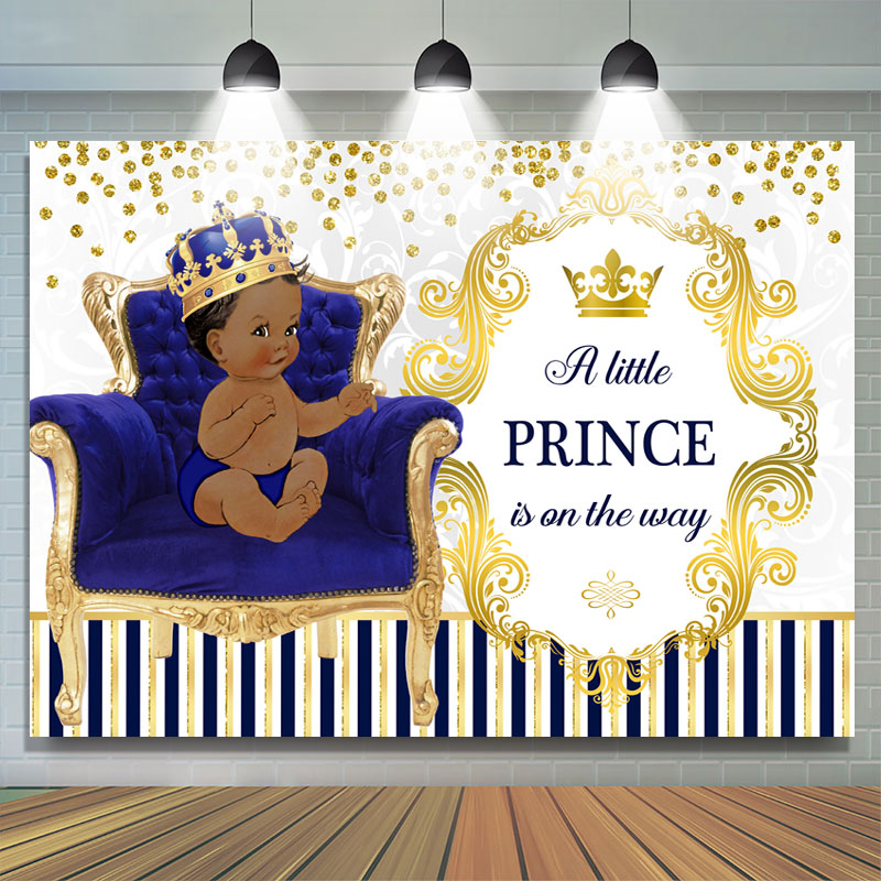 Lofaris Royal Blue Gold King Chair Crown Baby Shower Backdrop