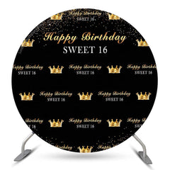 Lofaris Royal Golden Black Sweet 16 Birthday Round Backdrop