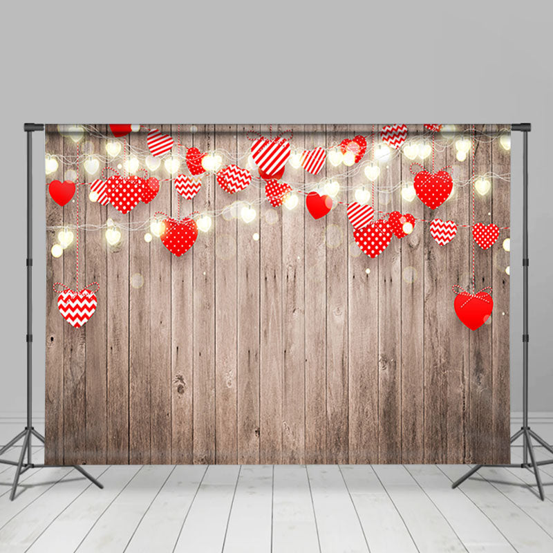 Lofaris Rustic Wood Red Love Heart For Valentines Day Backdrop