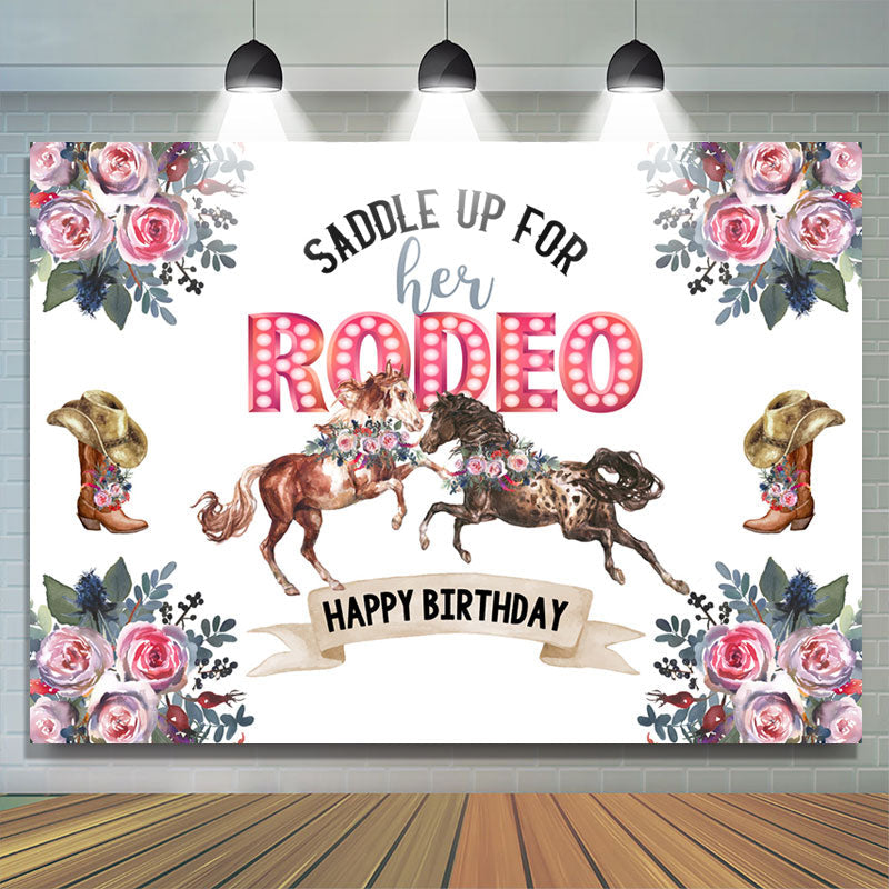 Lofaris Saddle Up Her Rodeo Horse Cowboy Happy Birthday Backdrop