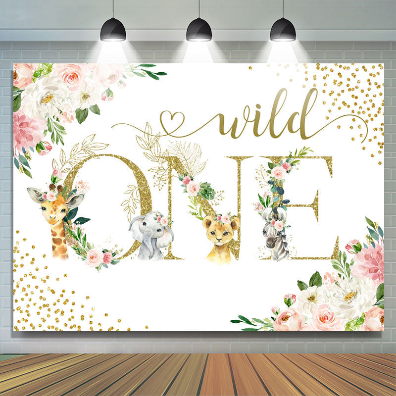 Lofaris Safari And Floral Glitter Wild One Birthday Backdrop