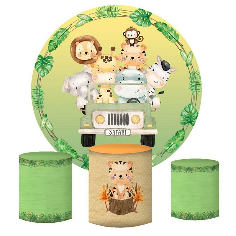 Lofaris Safari Animals And Car Round Baby Shower Backdrop Kit