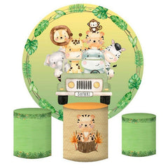 Lofaris Safari Animals And Car Round Baby Shower Backdrop Kit