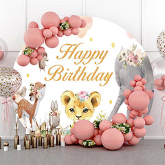 Lofaris Safari Floral Balloon Cloud Circle Birthday Backdrop