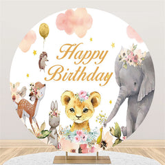 Lofaris Safari Floral Balloon Cloud Circle Birthday Backdrop