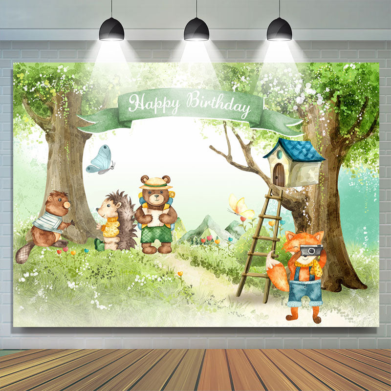 Lofaris Safari Forest Animals Happy Birthday Party Backdrop