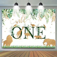 Lofaris Safari Green And Golden Wild One Happy Birthday Backdrop