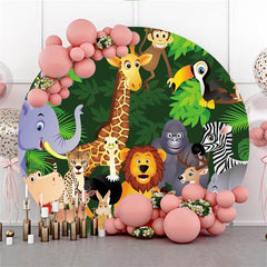 Lofaris Safari Green Jungle Forest Round Happy Birthday Backdrop