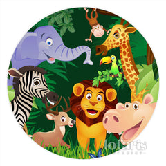 Lofaris Safari Jungle Cartoon Animal Round Birthday Backdrop