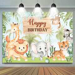 Lofaris Safari Little Animals Green Trees Birthday Backdorp