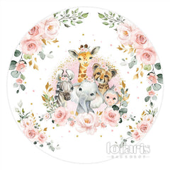 Lofaris Safari Pink Floral With Leaves Round Birthday Backdrop