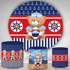 Lofaris Sea Blue And Red Teddy Bear Round Birthday Backdrop Kit