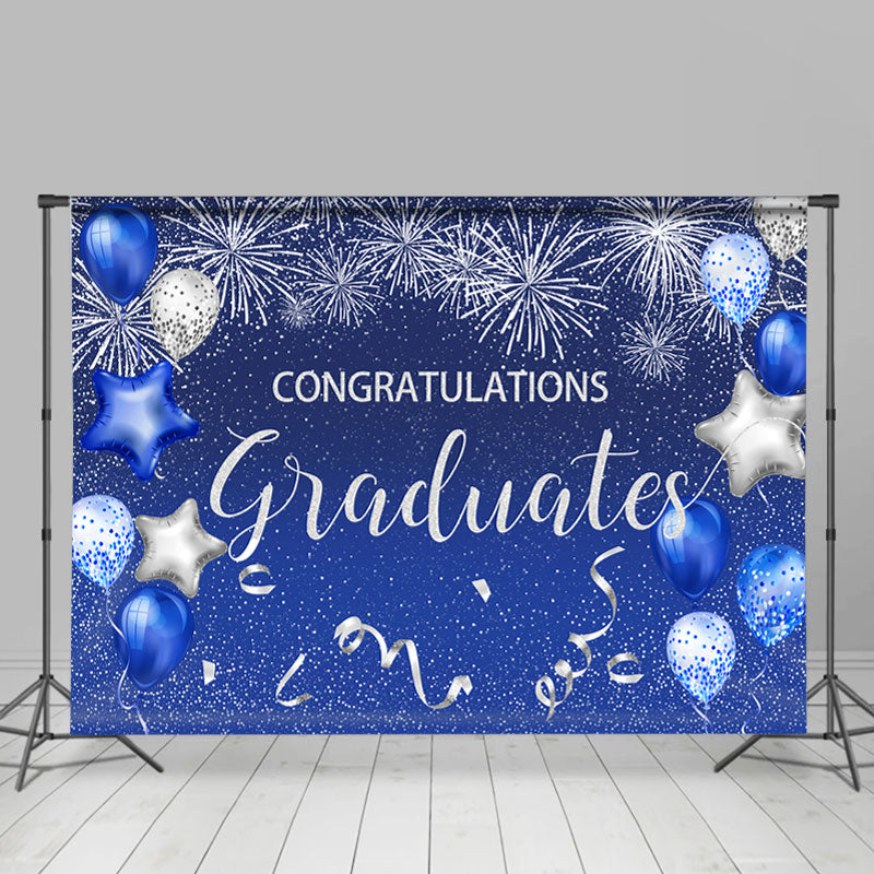 Lofaris Sea Blue And Silver Glitter Ballons Graduates Backdrop