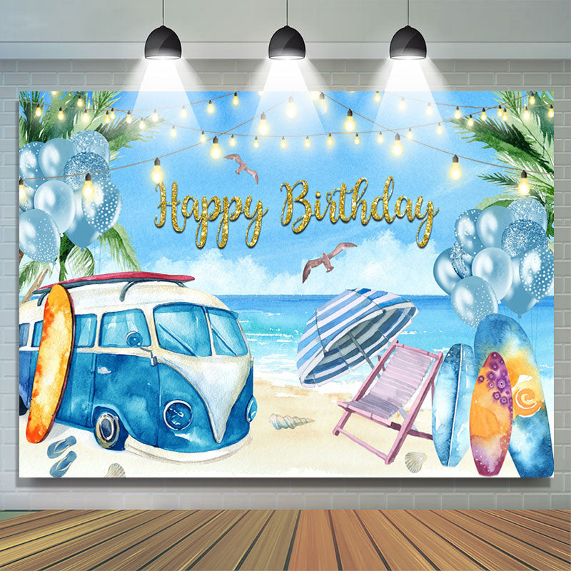 Lofaris Sea Blue Ballons Summer Beach Happy Birthday Backdrop