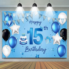 Lofaris Sea Blue Flags And Balloons Happy 15th Birthday Backdrop