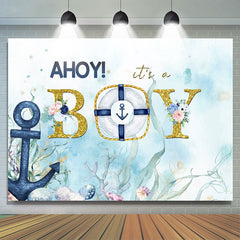 Lofaris Sea Blue Plants Glitter Its A Boy Baby Shower Backdrop