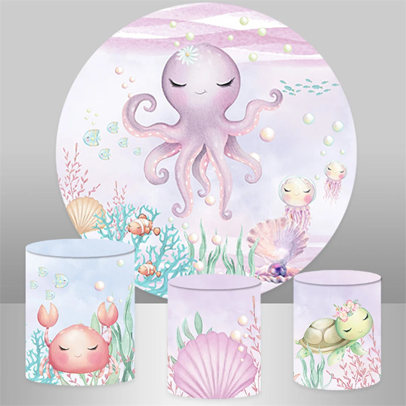 Lofaris Sea World Pearl Girls Round Birthday Backdrop Kit