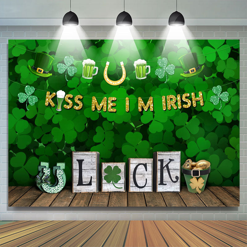 Lofaris Shamrock Good Luck With Wooden Floor Green Backdrop