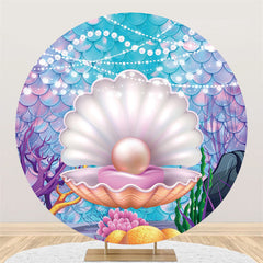 Lofaris Shell Pearl Purple Scale Happy Birthday Round Backdrop