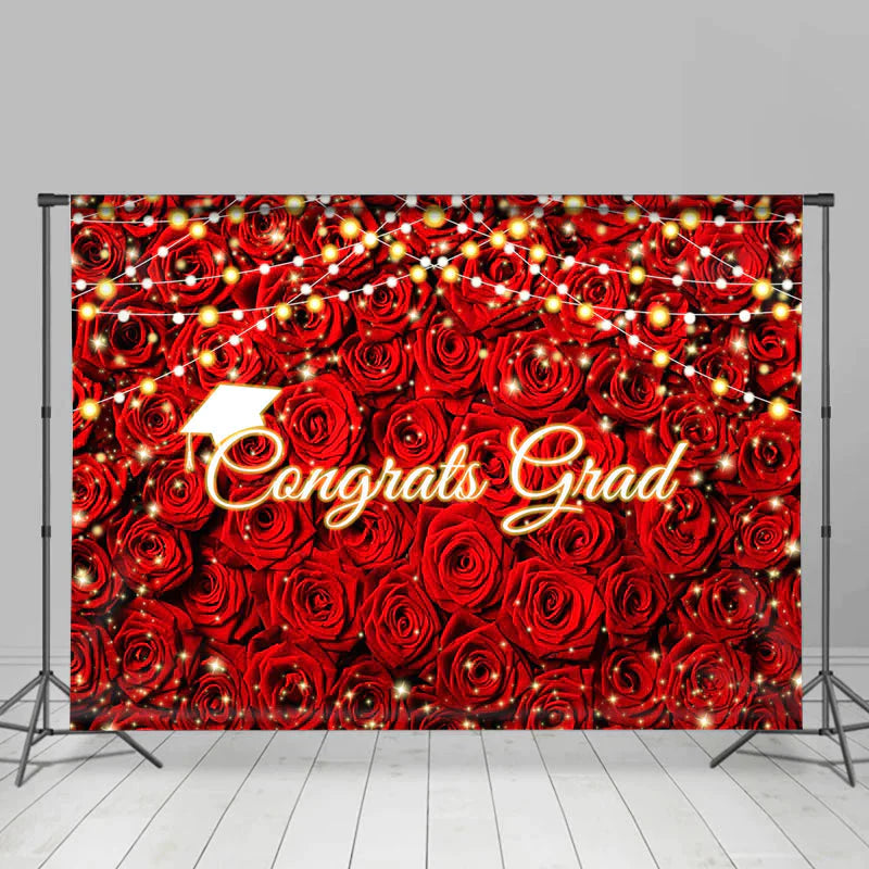 Lofaris Shiny Light With Red Rose Congrats Grad Backdrop