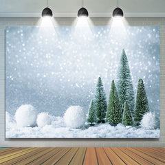 Lofaris Silver And White Snowball With Trees Christmas Backdrop