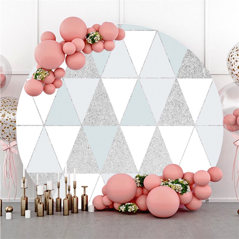 Lofaris Silver And White Triangle Happy Birthday Round Backdrop