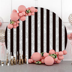 Lofaris Silver Black Stripe Theme Happy Birthday Round Backdrop