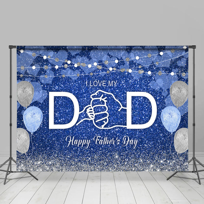 Lofaris Silver Blue Balloon Heart Happy Fathers Day Backdrop