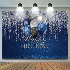 Lofaris Silver Glitter Blue Happy Birthday Backdrop For Girl