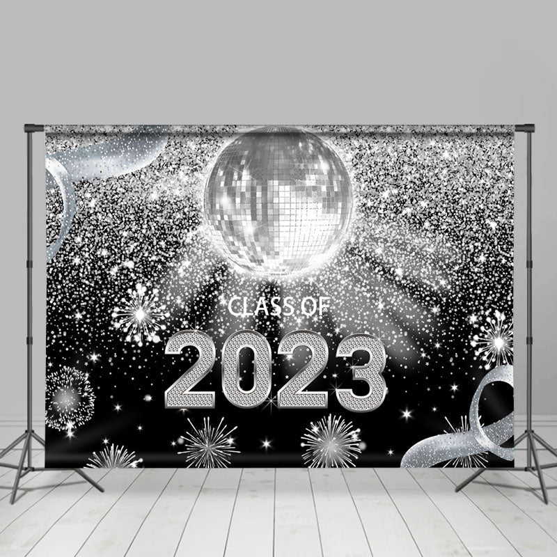 Lofaris Silver Glitter Mirror Ball 2023 Graduation Backdrop