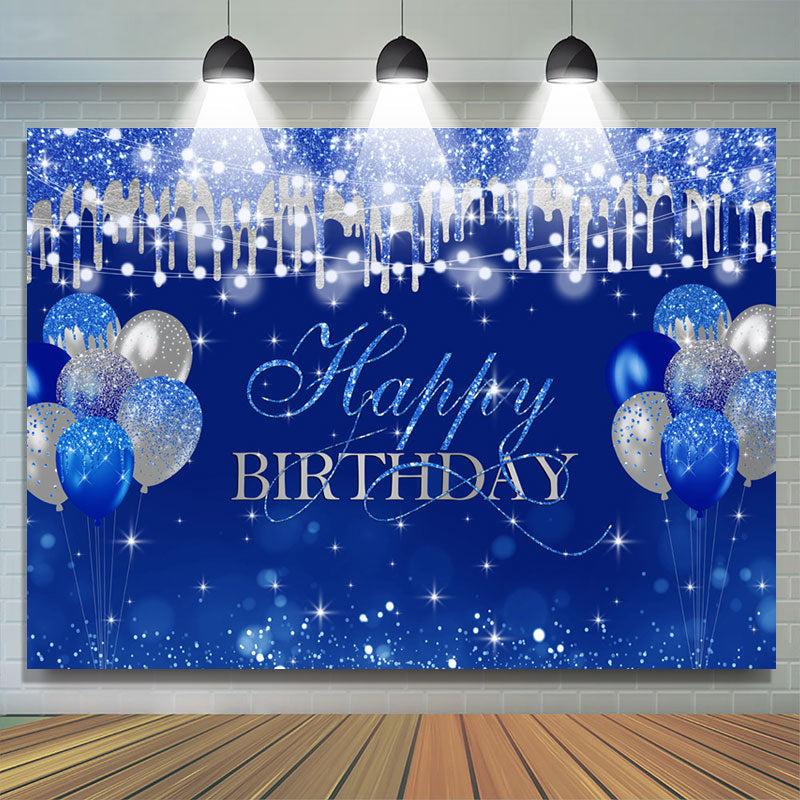 Lofaris Silver Glitter Navy Blue Balloon Happy Birthday Backdrop