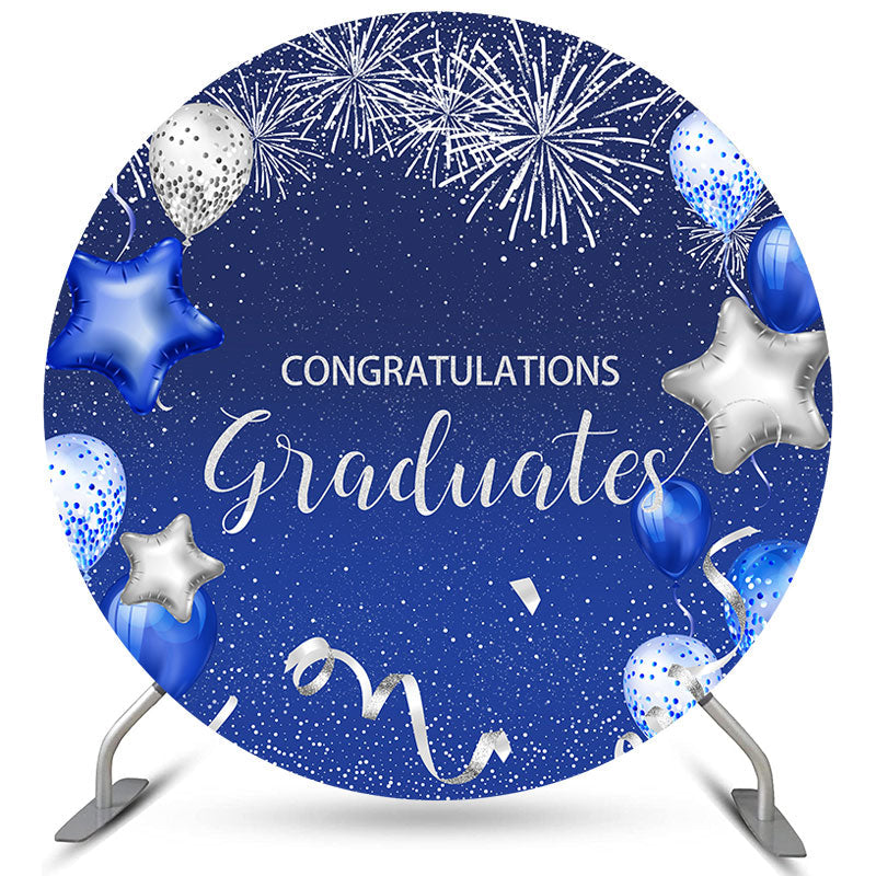 Lofaris Silver Navy Blue Balloons Circle Graduation Backdrop