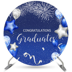 Lofaris Silver Navy Blue Balloons Circle Graduation Backdrop