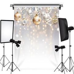 Lofaris Silver Ribbon Gold Ball Christmas Bokeh Backdrop